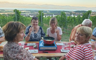 Fondue au crépuscule dans le vignoble